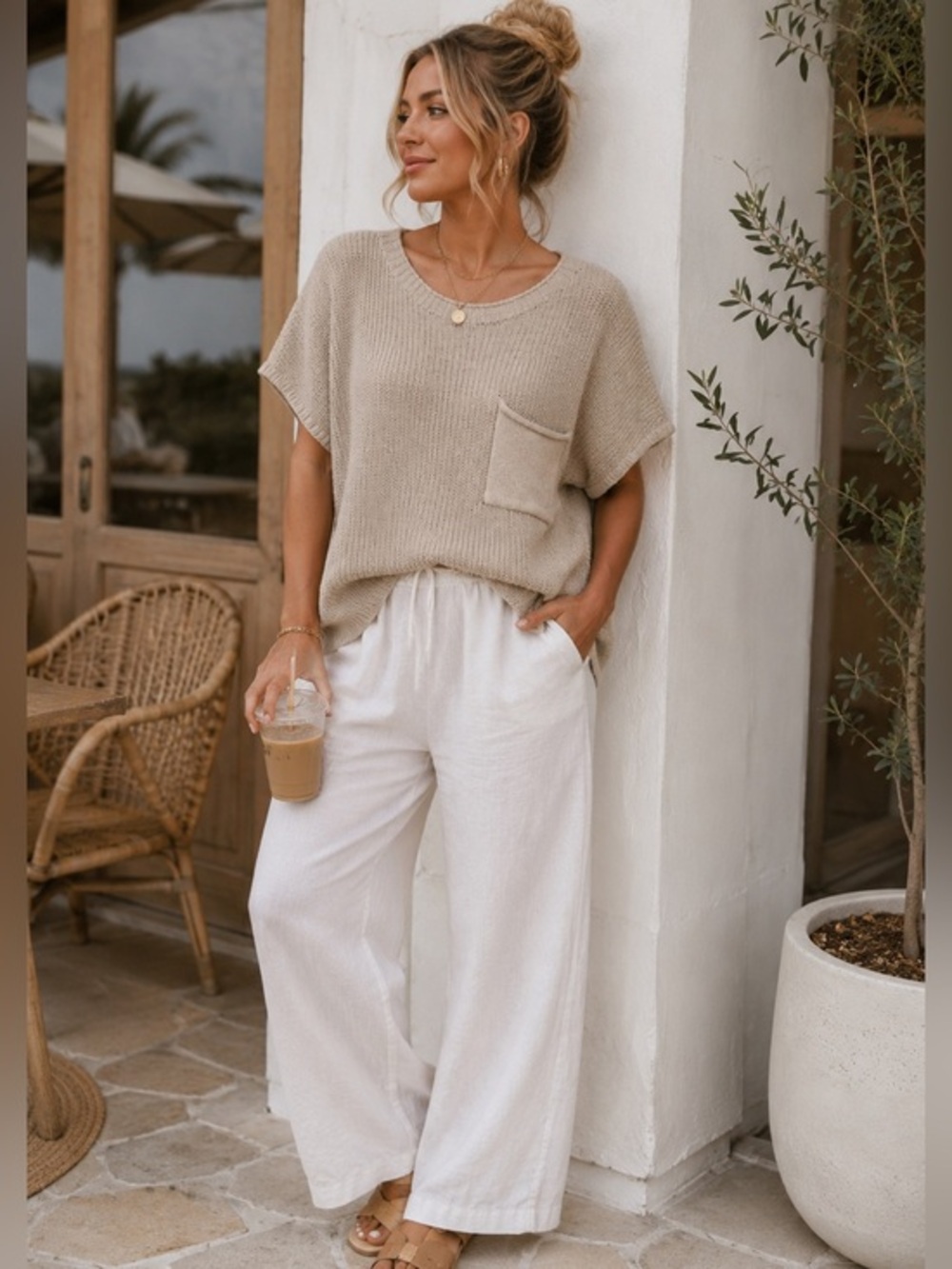 Talulah Tan Khaki Textured Knit Short Sleeve Sweater Oversized Pocket Top 1X